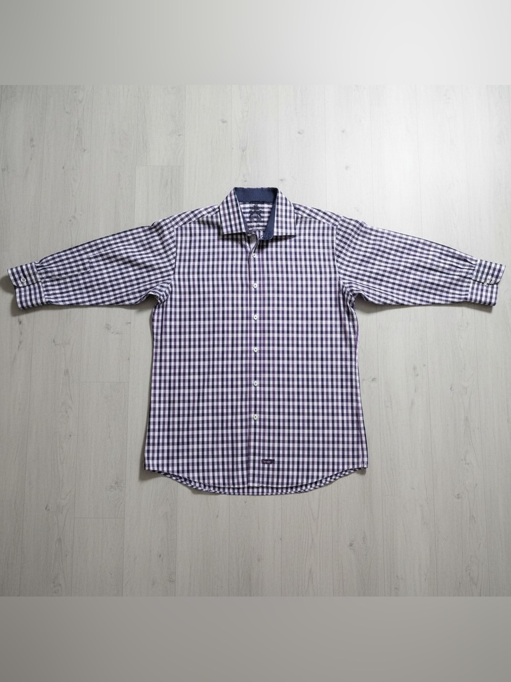 English Laundry Christopher Wicks Men’s Purple Blue Gingham Button Shirt 16.5/32